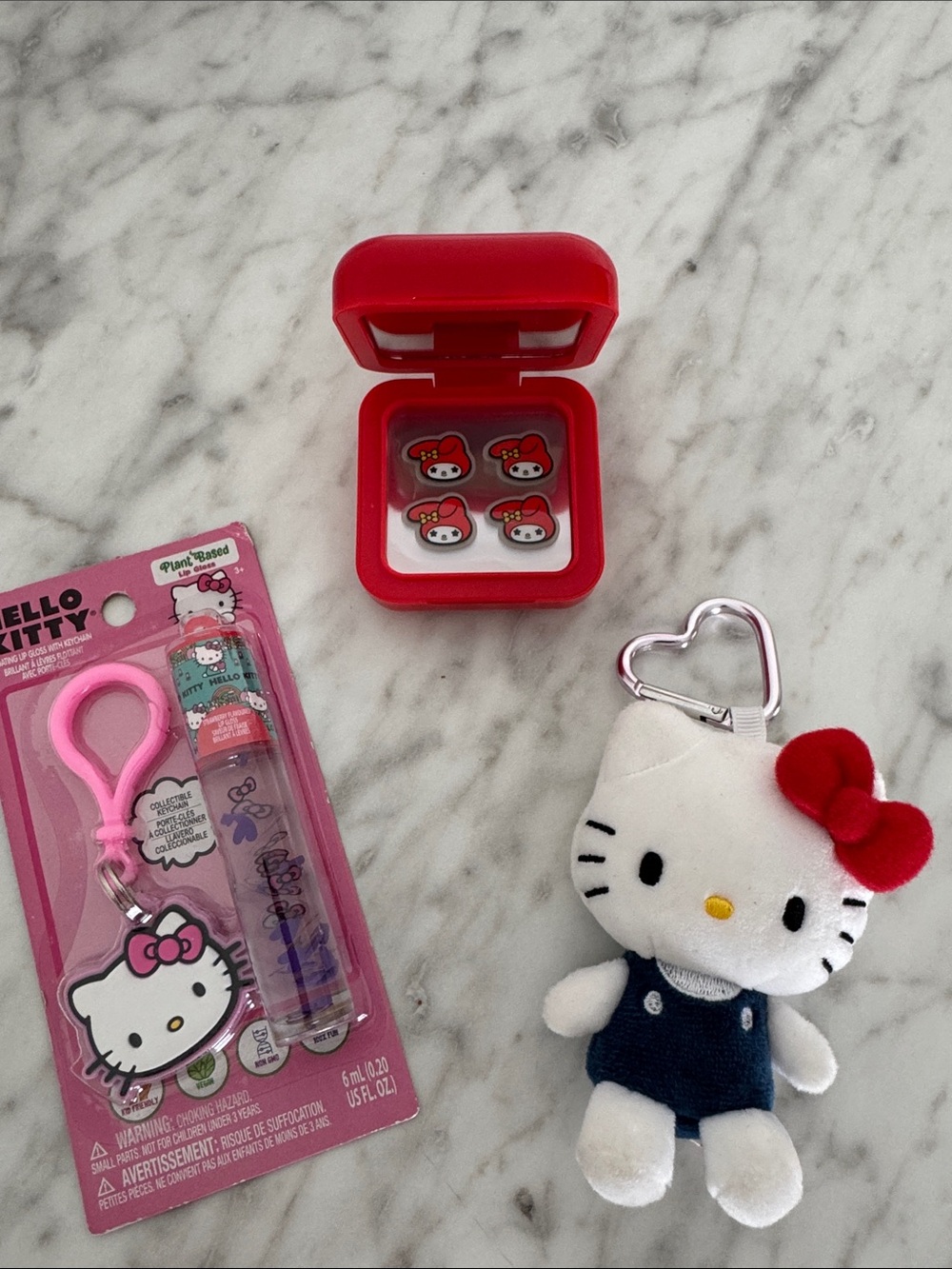 Hello Kitty Bundle lip gloss bag charm, bag charm Plush Keychain, pimple patches